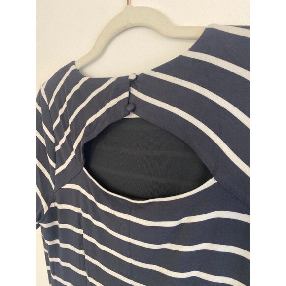 Loft Navy & White Striped Fit-And-Flare Dress Keyhole Back Closure Size 8 - Picture 5 of 7